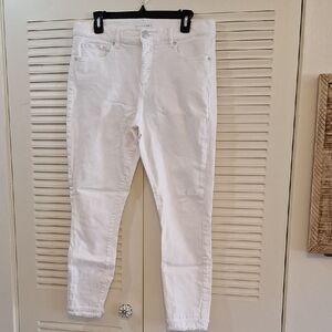 Loft Double Frayed Hem White Skinny Jeans